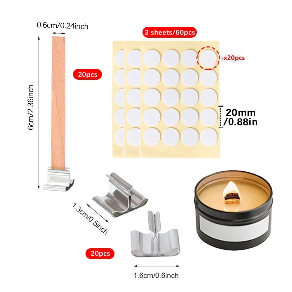 100Pcs Wooden Wick Stick with Base Candle Making Tools Multi Size Candlewick for Scented Candles Wedding Decor DIY Birthday Gift