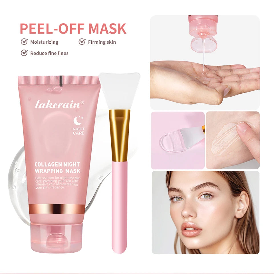 Collagen Overnight Wrapping Peel Off Facial Mask, Korean Collagen Night Wrapping Mask Deeply Hydrates Night Care Mask Cream 75ml