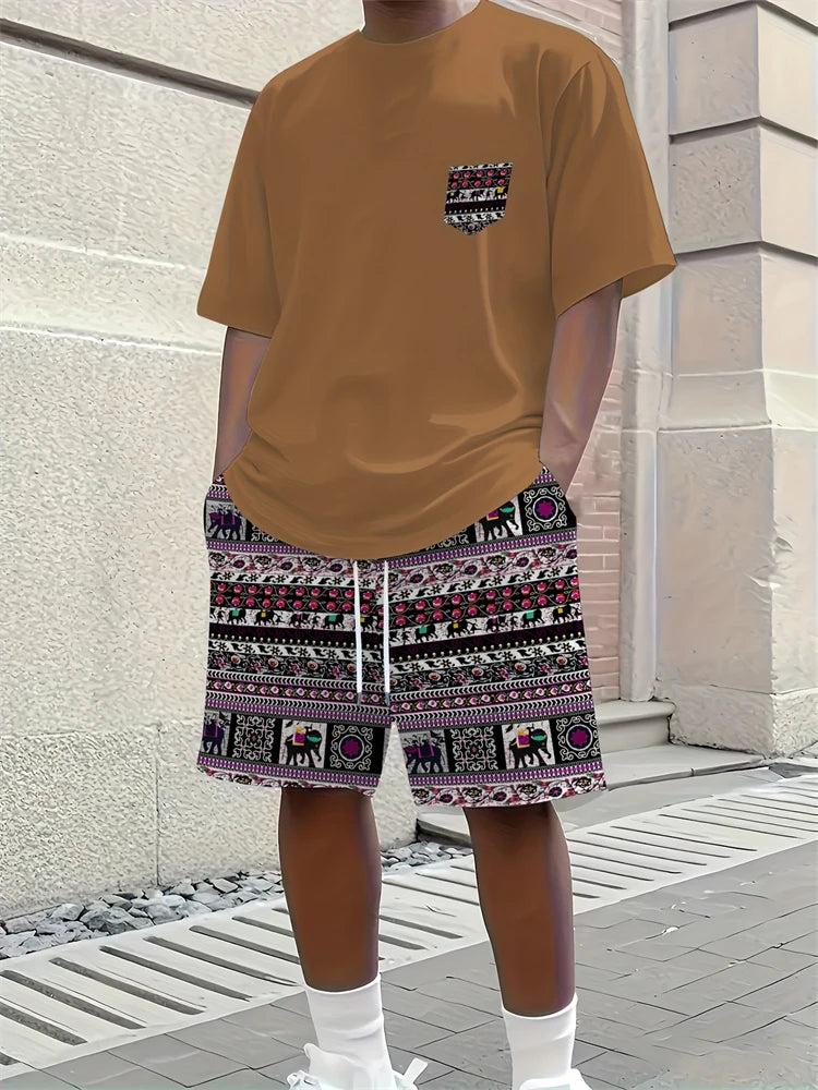 2026 New Spring/Summer Simple Letter 3D Printed Men's Casual Short-sleeved Set, Outdoor Street Fashion Trendy Men's Top And Shor