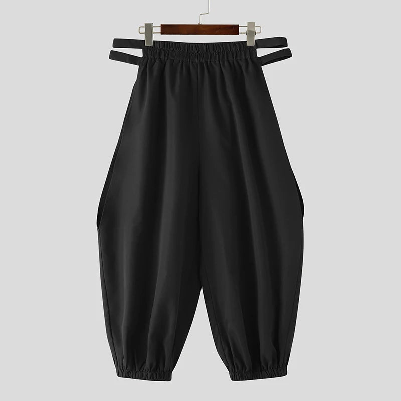 INCERUN Men's Pants Solid Hollow Out Elastic Waist Joggers Trousers For Man Streetwear Loose 2026 Casual Calf-length Pants S-5XL