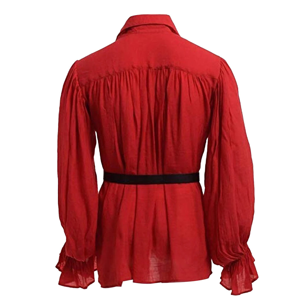 Medieval Mens Renaissance Costume Ruffled Shirts Long Sleeve Lace Up Steampunk Pirate Shirt Cosplay  Stage Costume for Women