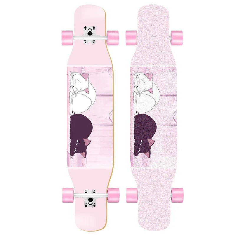 44 Inch Double Kick Dance Longboard 7-Layer Maple Wood Double Sided Graphic Complete Skate Deck All Ages Amateur Professional Ri