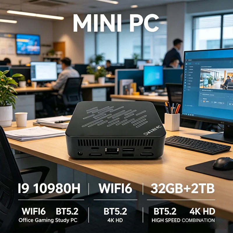 Mini PC Intel Core I9 10980H 32GB RAM 2TB SSD Mini Desktop Computer WIFI6 BT5.2 4K HD Office Gaming Study Small PC