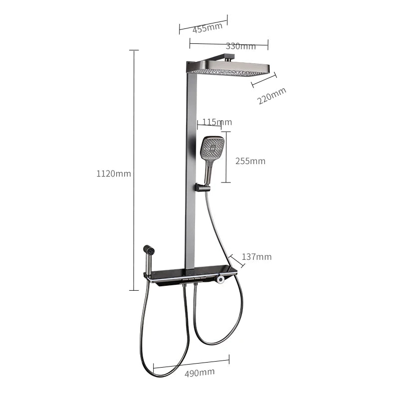Gray Piano Button Ambient Light Bathroom Shower Full Set Digital Display Shower System Sets Rain Faucets Shower Head