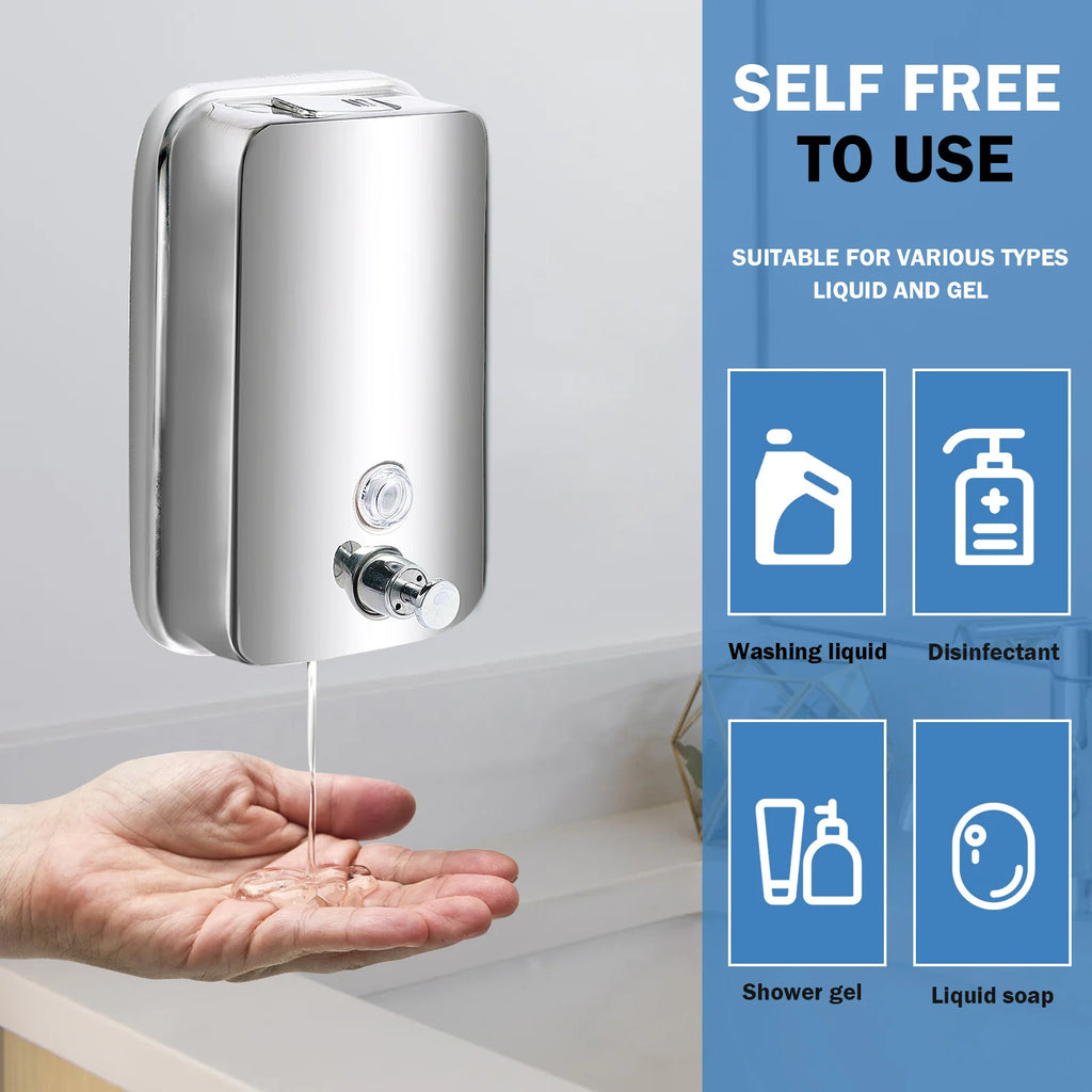 850ML/1050ML Stainless steel Wall Mount Soap Dispenser Bathroom Liquid Soap Detergent Shower Gel Storage Bottle Toilet Kitchen