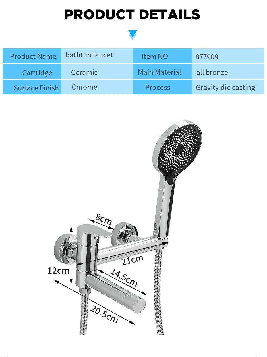 Shower Faucet Black Brass Wall Mount Bathtub Faucet Shower Square Style Handheld Single Handle Luxury Bathroom Mixer Tap 877910