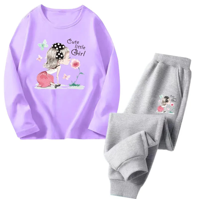 Spring Autumn Toddler Girls Fashion Set Kawaii Print Long Sleeve T-Shirt And Pants Two-Piece Casual Clothing Outfit for Girls