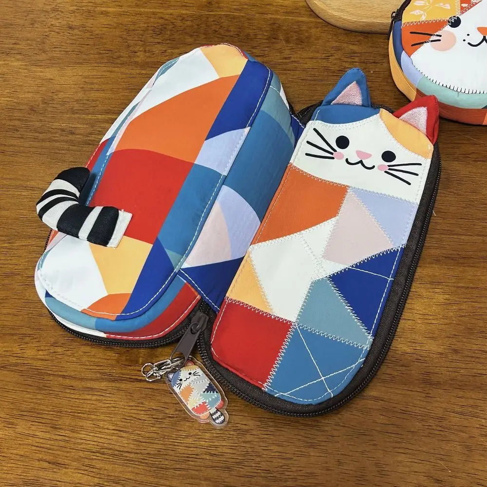 Waterproof Patchwork Coin Purse Cat Zipper Design Makeup Bag Storage Case Home Travel