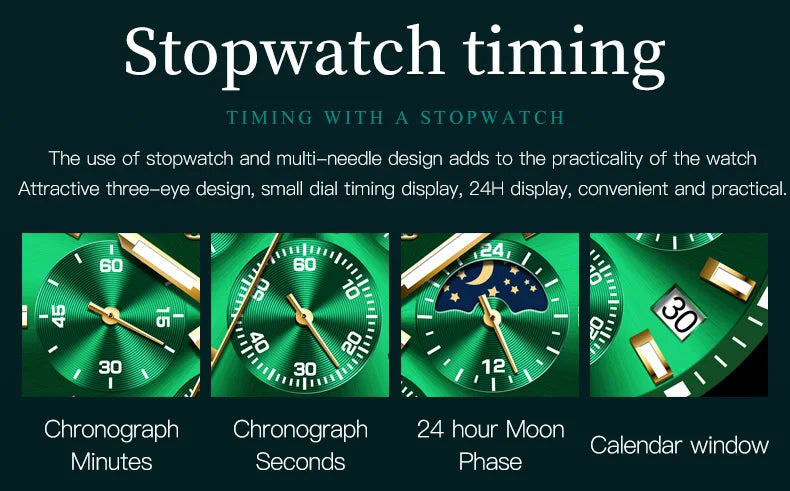 OLEVS 2870 Gold Men Watch Luxury Original Diving Series Men Watch Calendar Moon Phase Chronograph Sport Men Quartz Watch Gift