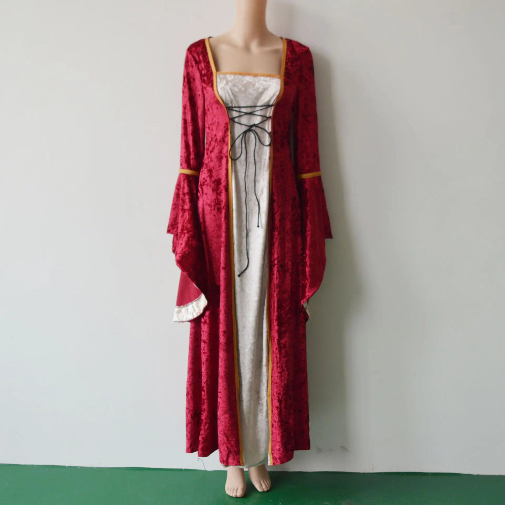 Halloween Women 3XL Plus Size Medieval Retro Court Princress Cosplay Costume Long Dress Elegant Witch Square Collar Masquerade