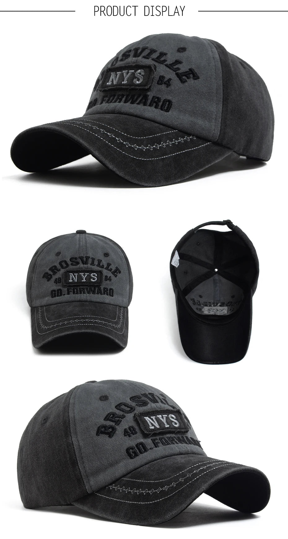 Vintage Washed Two Tone Baseball Cap Men Women Letter Embroidery Distressed Dad Hat Contrast Stitch Adjustable Sun Hat Unisex