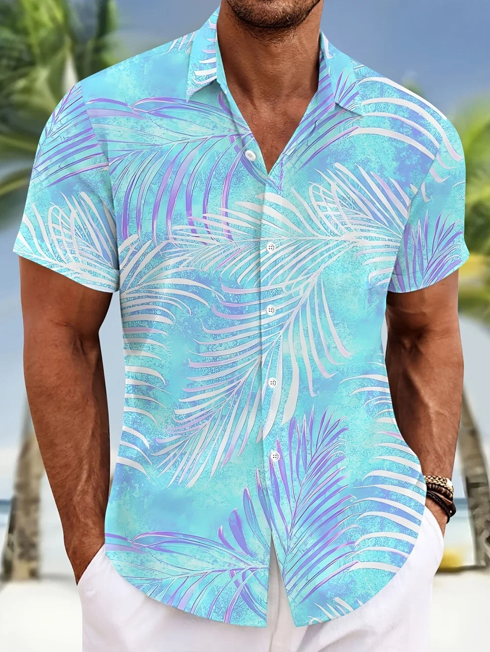 Men's Summer Hawaiian Tropical Leisure Flower Art Digital Printing Men's Single Breasted Short Sleeved Shirt Clothing