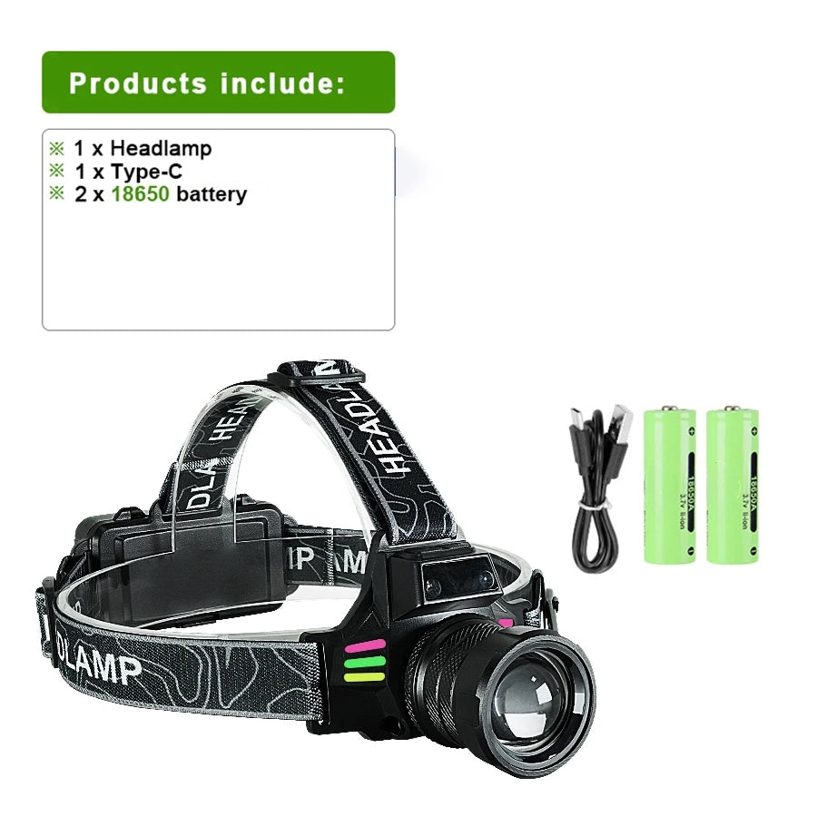 5000000LM Powerful Headlamp 800W Led Sensor Head Flashlight Long Range High Power Headlight With Yellow Light Fishing Head Torch