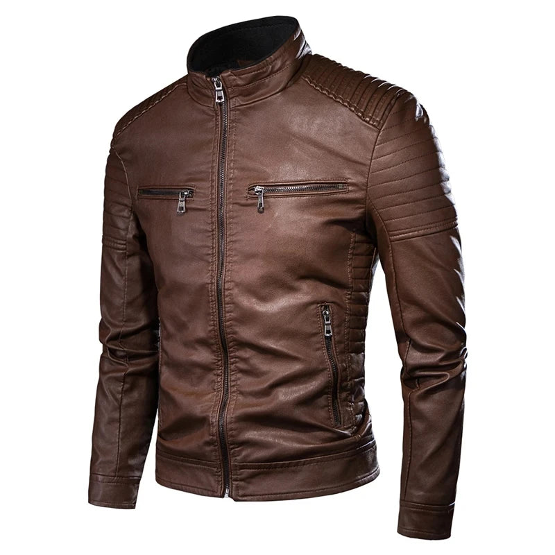 DIMUSI Men's Jacket Fashion Mens Vintage Leather Jackets Casual Men Faux Leather Motorcycle Jackets Biker Zipper Pockets Coats