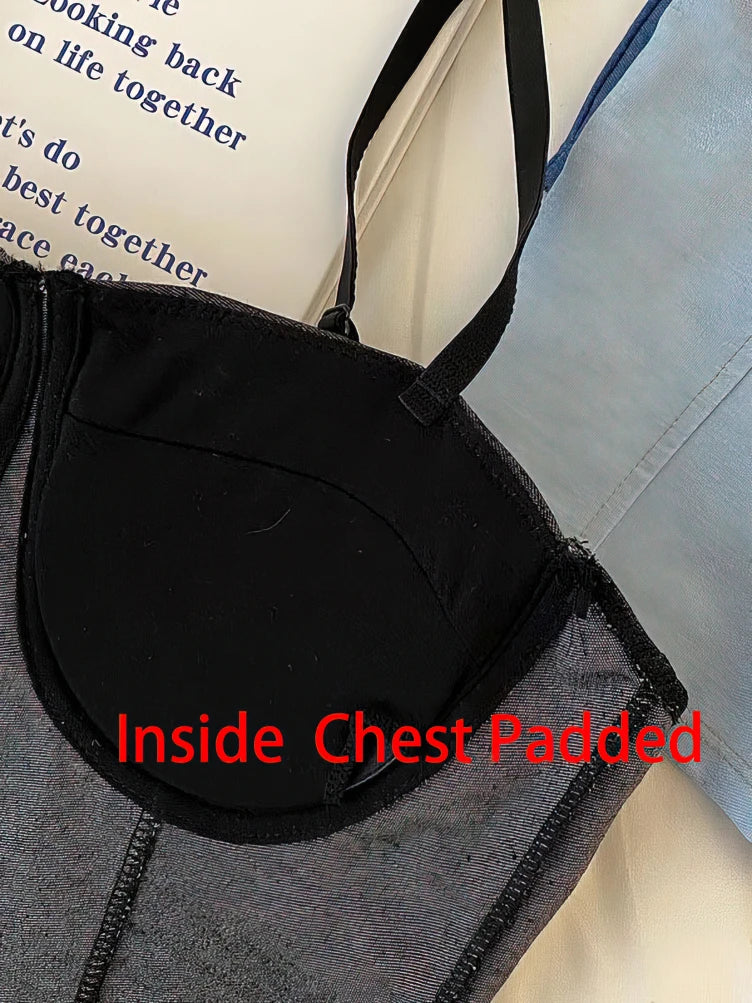Denim Crop Top Camis Women Push Up Padded Bra Backless Sleeveless Sexy Corset Coquette Tube Top Seamless Underwear Thin Straps