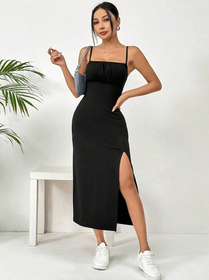 Women's Summer Slip Dress Bandeau Tight Height Slit Solid Color Leopard Print Hip Skirt