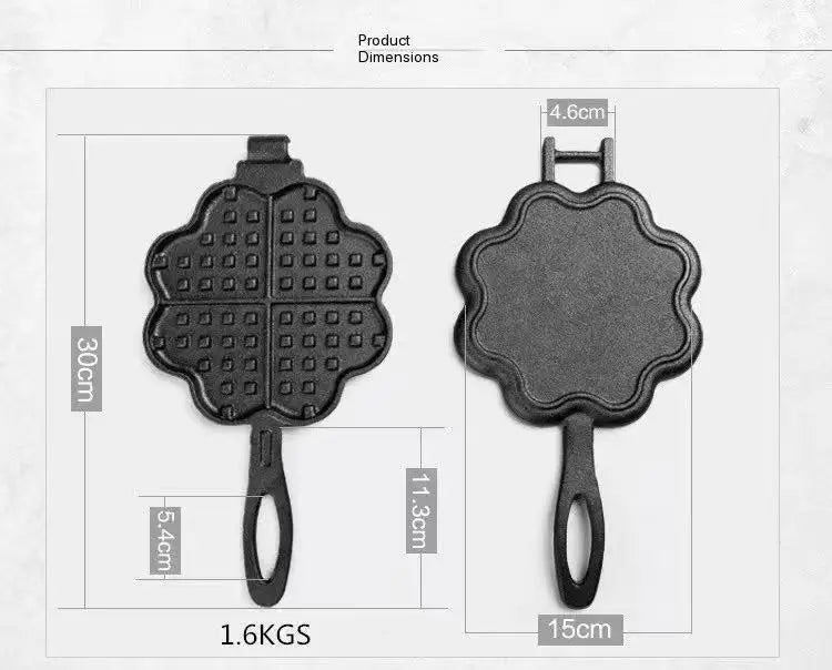 Cast iron waffle mold uncoated non-stick for home and commercial use DIY baking waffle maker