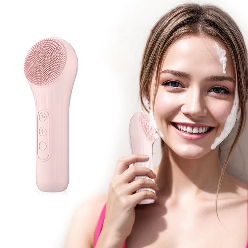 Kiboer Ultrasonic Vibration Cleansing Brush Silicone Facial Cleanser 6-Level Intensity Adjustment Heating Ipx7 Waterproof Rechargeable
