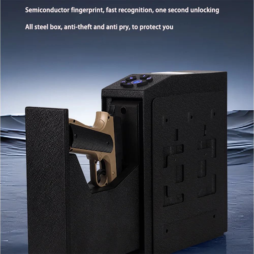 Tuya BLE Gun Safe Box Biometric Fingerprint Key Code 3-in-1 Wall Mounted Pistol Safes Box Anti theft Certified Handgun Safe