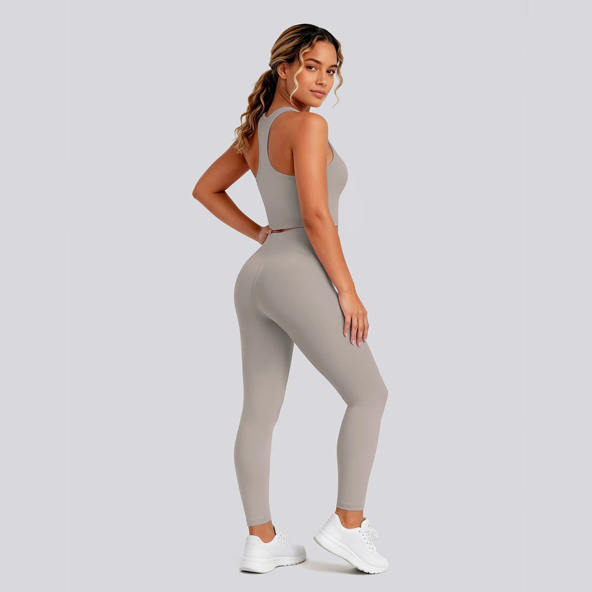 2PCS Solid Color Yoga Set for Woman's Gather Beautiful Back I-shaped Vest Shock-absorbing Running Yoga Tank Top Push Up Pants