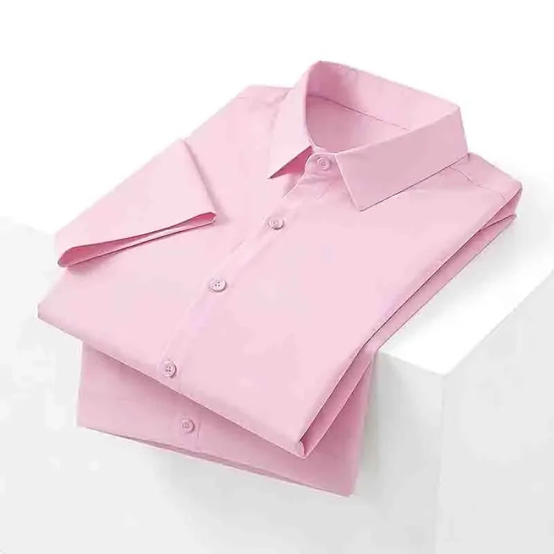 Casual Light Blue Short Sleeve Button Up Shirt for Men Versatile Collared Dress Shirt for Spring & Summer
