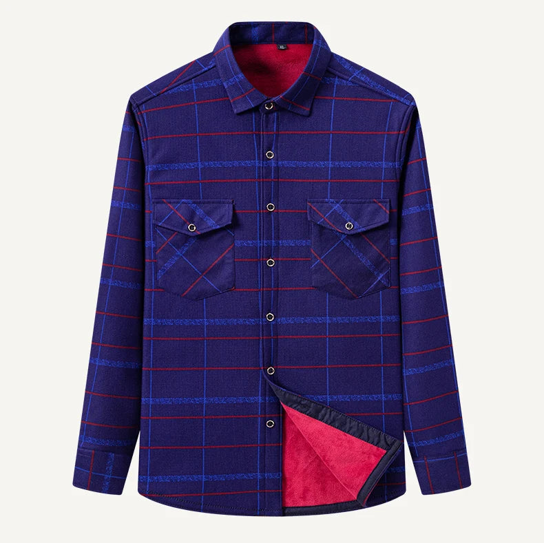 2025 Autumn Winter Men's Fashion Plaid Striped Print Shirts Double-sided Fleece Long Sleeve Thick Warm Shirts Soft Big Size 7XL