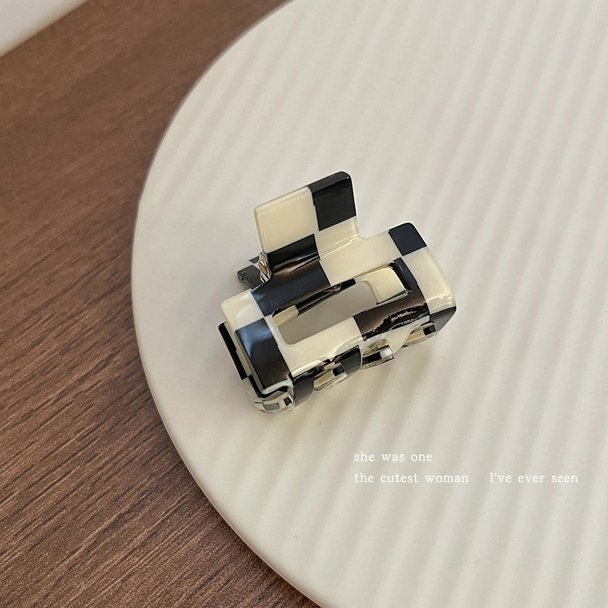 1pc acetate leopard print checkerboard plaid hairpin, classic and daily grab clip, small square high ponytail hair claw