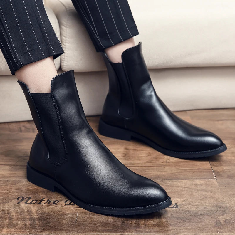 Men Fashion Chelsea Boots Black One Step Business Brand Formal Boots Waterproof Anti slip Wear resistant Size 38-48 Men Boots