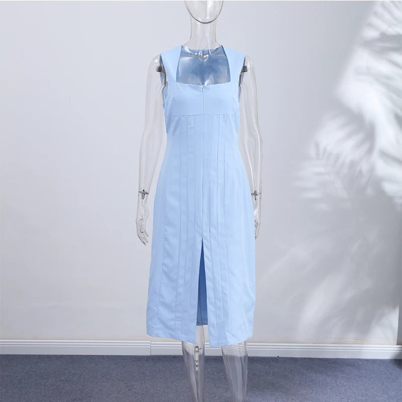 Camisole Women's Dress U Neck Zipper Dress Fitted Waist Split Long Dress Elegant Stylish Wear Date Party Outfit