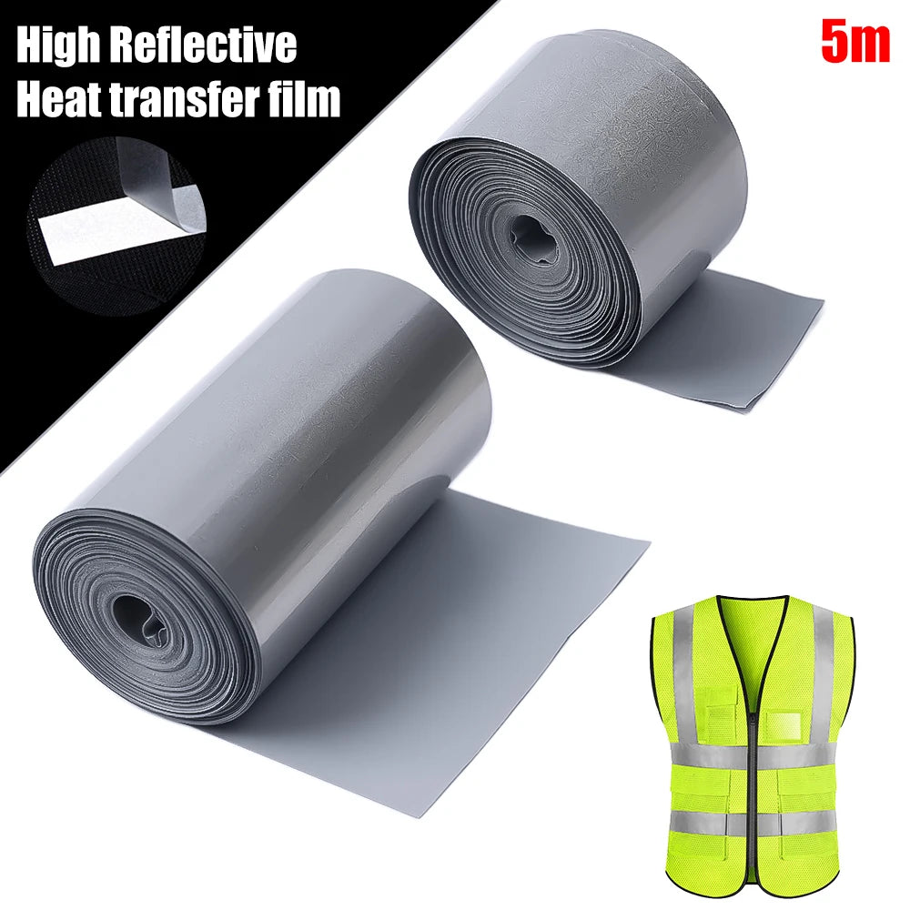 5M Reflective Heat Transfer Film Safety Reflector Sticker For Bag Shoes Cloth Heat Decals Roadway Night Warning Strip Stickers