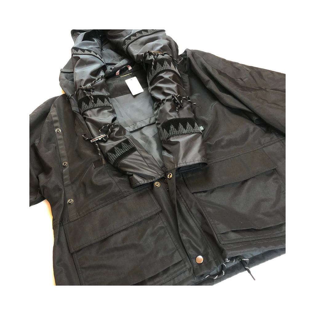 Japanese Style Retro Stitching Waterproof and Windproof Multifunctional Jacket Men's Hooded Black Multi Pocket Coat