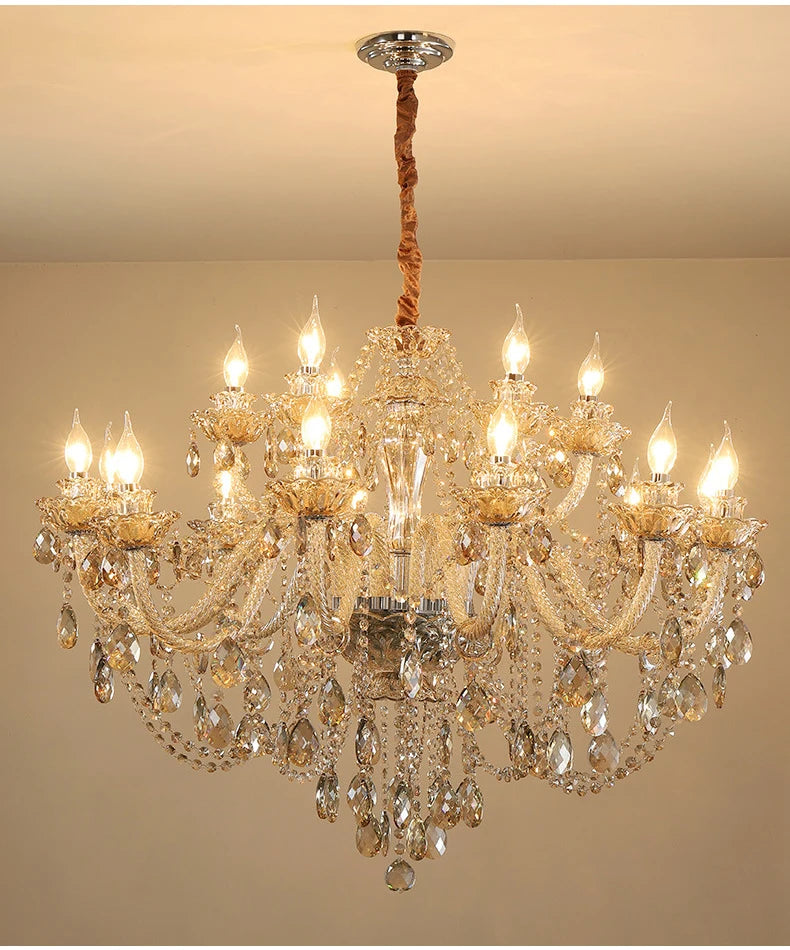 Luxury Home Crystal Chandeliers Villa Lighting for Living Room Decorate LED Ceiling Pendant Lights Indoor Hanging Lights Fixture