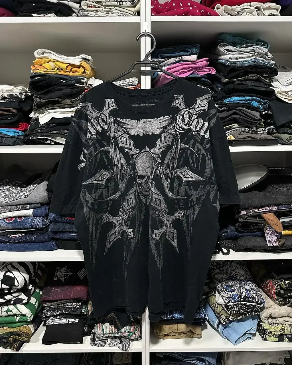 Affliction New Men Polo shirt Skull Graphic Harajuku Round Neck Oversized T Shirt Short Sleeve Tops Gothic Clothing Street Wear