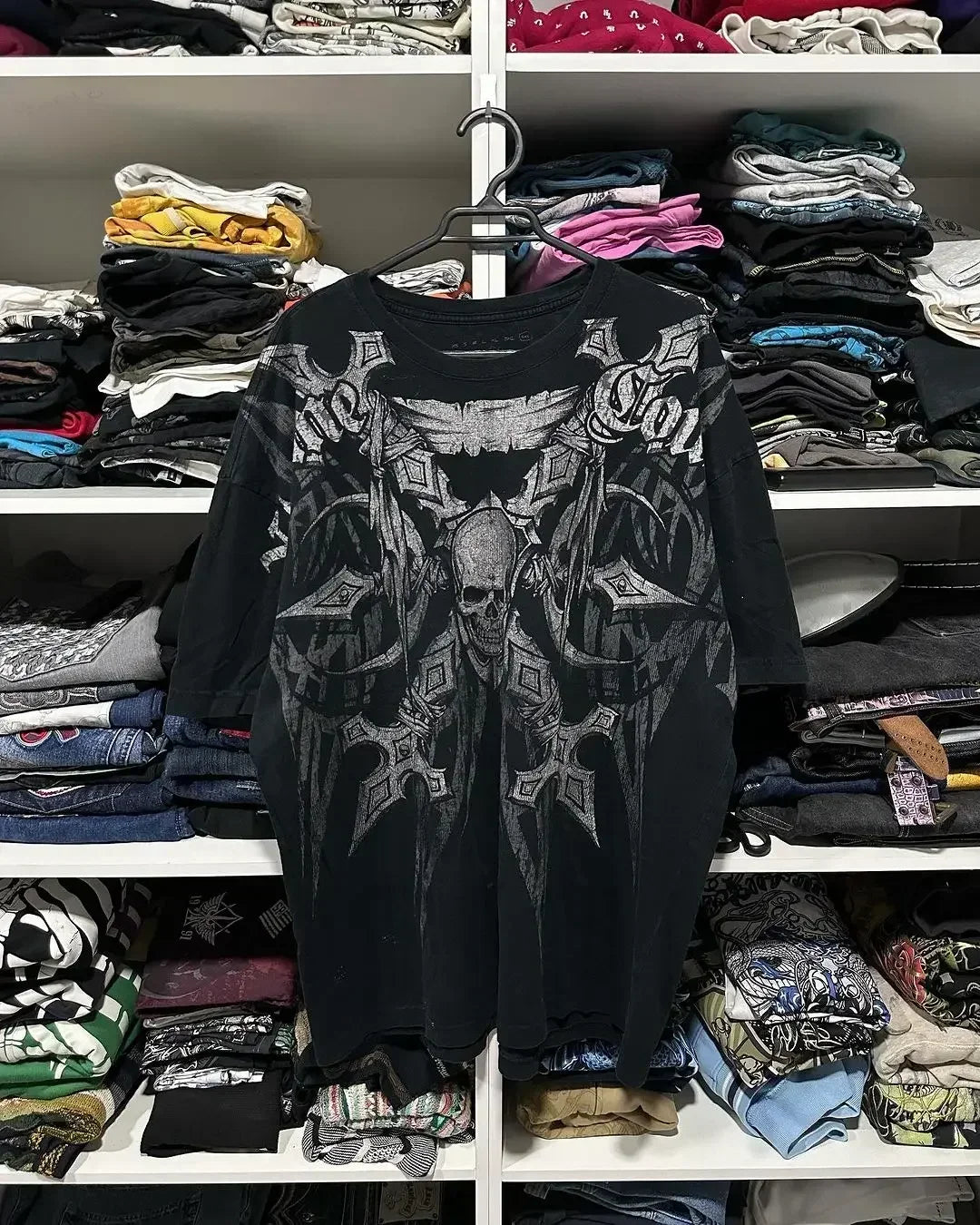 Affliction New Men Polo shirt Skull Graphic Harajuku Round Neck Oversized T Shirt Short Sleeve Tops Gothic Clothing Street Wear