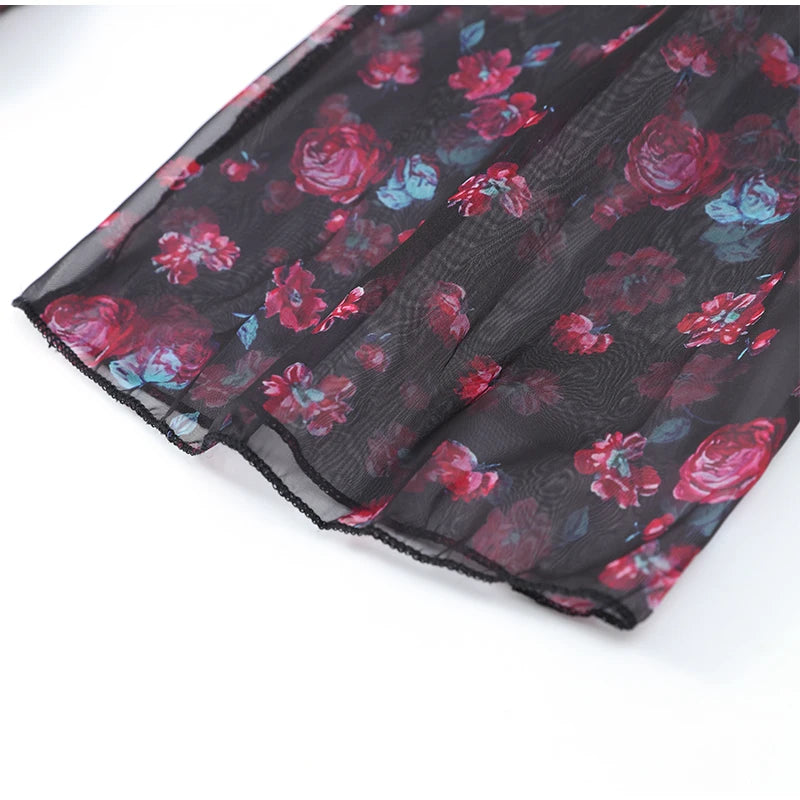Elegant Ruffle Print Slim Short Dress Women Chic Patchwork Flared sleeves V-neck Pleated Dresses 2026 Lady Summer Casual Vestido