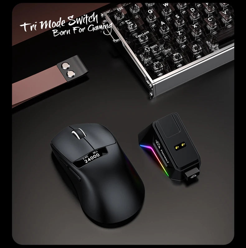 A7 Lightweight Wireless Gaming Mouse,24000DPI,Magnetic Charging Base,Tri-Mode Connection,PAW3311 Macro Esports Office Mouse
