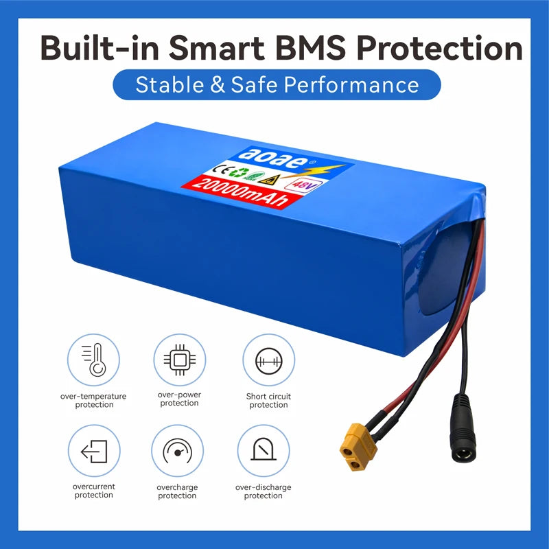 48V Scooter Battery 20Ah 13S5P A-Grade Cells 1000W-2000W Built-in BMS XT60 DC JST High Power Long Lasting for Electric Scooter