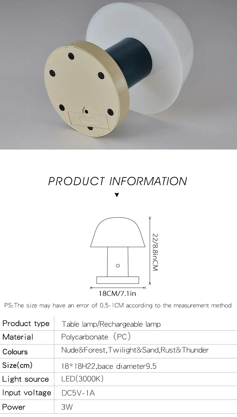 Nordic Danish Retro Small Table Lamp Charging Touch Desk Decoration Warm Atmosphere Mushroom Lamp Bedroom Bedside Lamp LED
