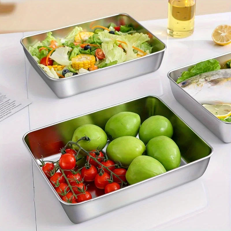 3pcs Stainless Steel Food Containers Leakproof Stackable Lunch Box with Clear Lids Kitchen Storage for Camping