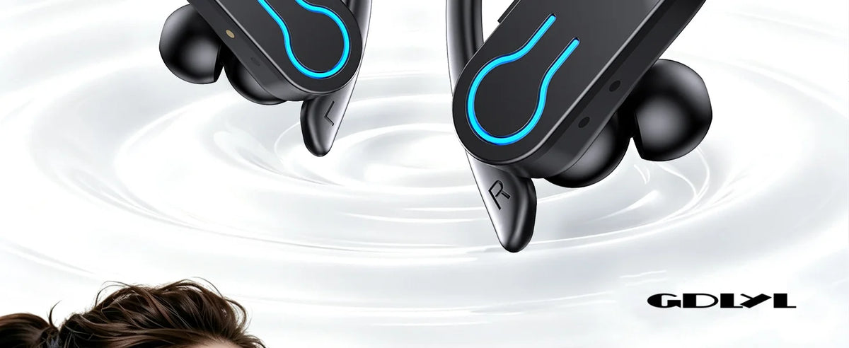 Bluetooth V6.1 Earphones True Wireless Headphones with Mic Button Control Noise Reduction Earhooks Waterproof Headset for Sports