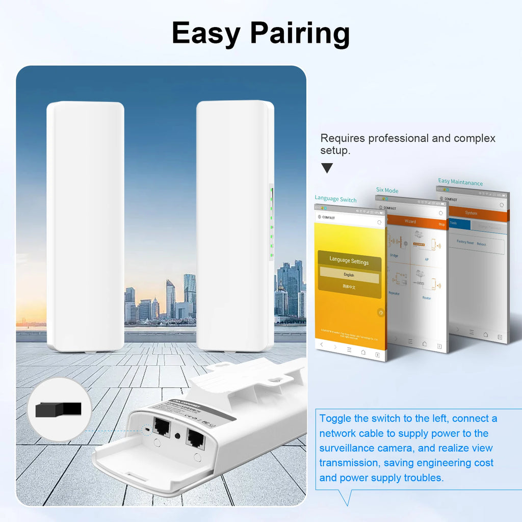 COMFAST 300Mbps Outdoor Wifi Repeater Wireless Bridge 2.4G Wifi CPE Bridge Long Range Extender Access Point Wifi 3-5KM Coverage