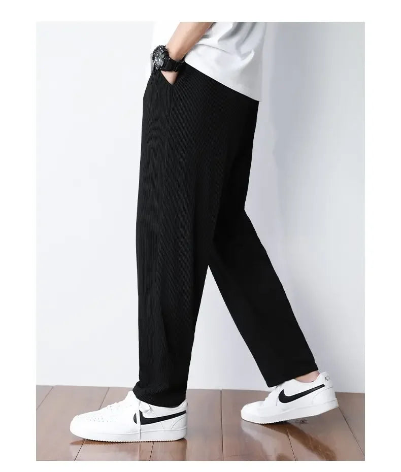 Summer White Casual Pants Men's Ice Silk Pants Men's Drape Floor Mop Pants  Korean Straight Loose Wide Leg Long Pants