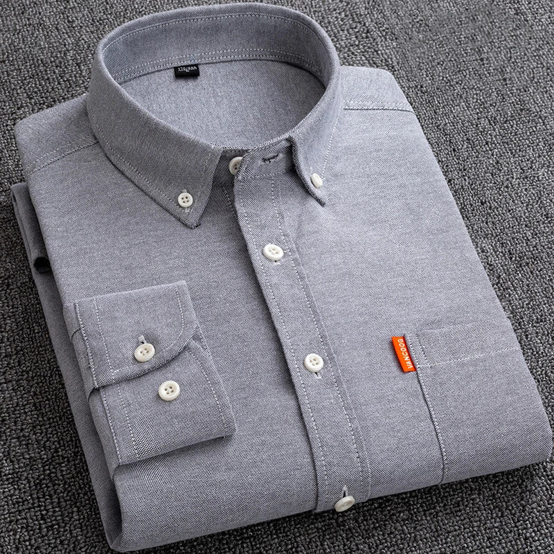 100% Cotton Men's Oxford Shirts Long Sleeve Solid Color Turn Down Collar Regular Fit Daily Men Clothing Button-down White Shirt