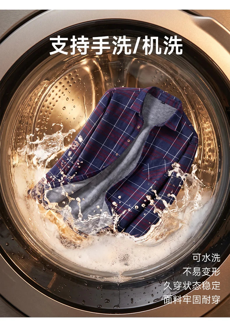 New In Tops Men's Thicken Flannel Fur Lined Shirts Autumn Winter Plus Sized Warm Long Sleeved Plaid Business Casual Slim Clothes