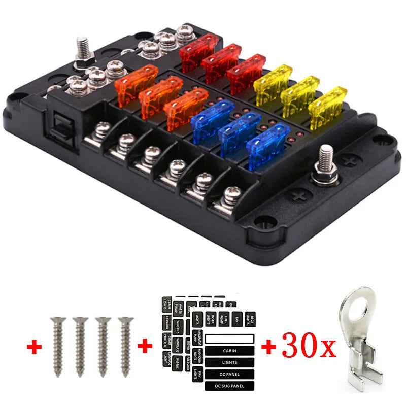 Universal Automotive Car Air Conditioning 1 Way Fuse Box Small Fork Bolt Fuse Holder 60V 36V 24V 12V Fuse Base 100A Black ANS-H2