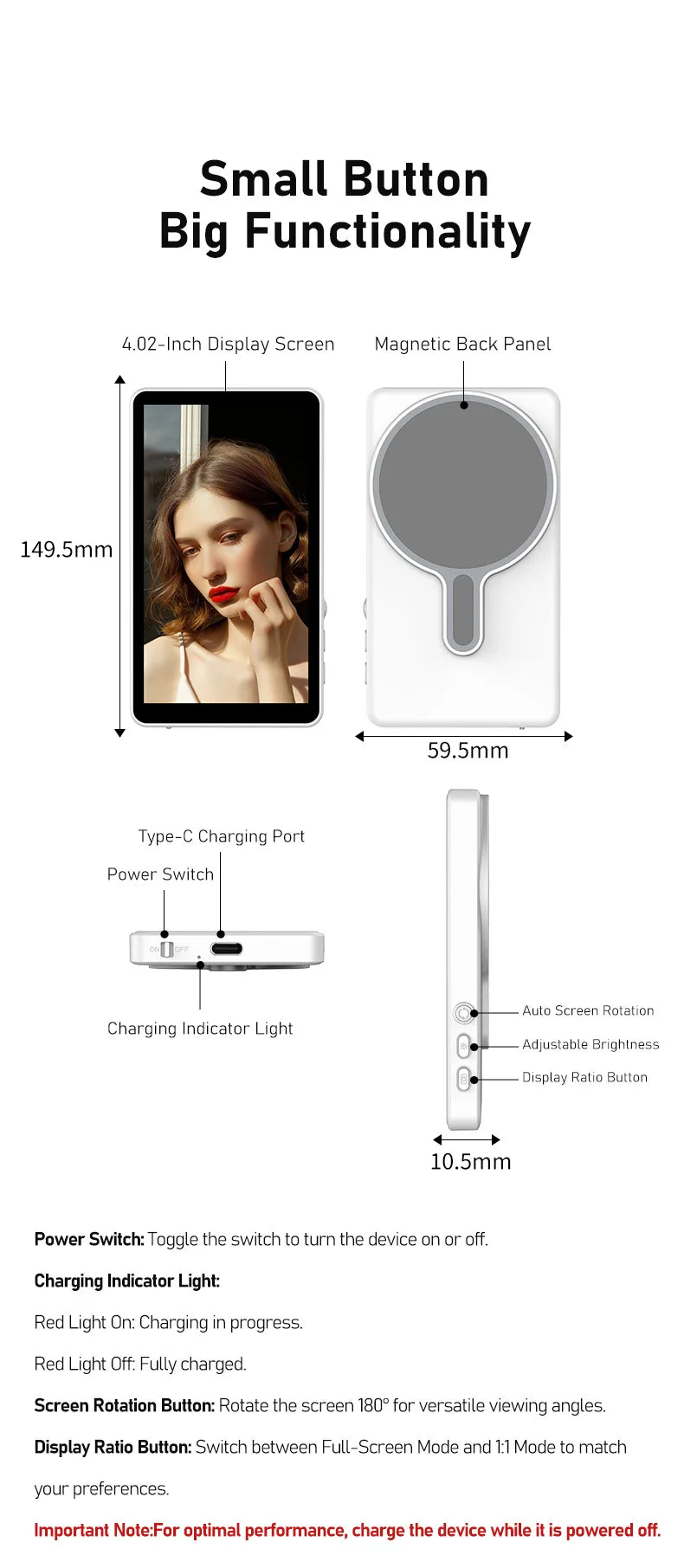 Smartphone Magnetic Monitor Screen Projector Phone Rear Camera Selfie For Vlog Live Stream Video Recording For Android iPhone