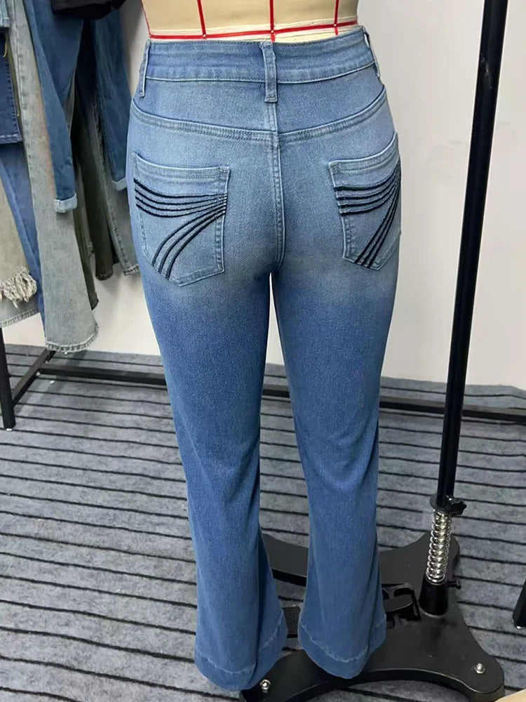 Denim Pants Women Solid Spliced Jeans Slim Fit Streetwear Pockets Floor Length Trousers Distressed Skinny Lady Elegant Autumn