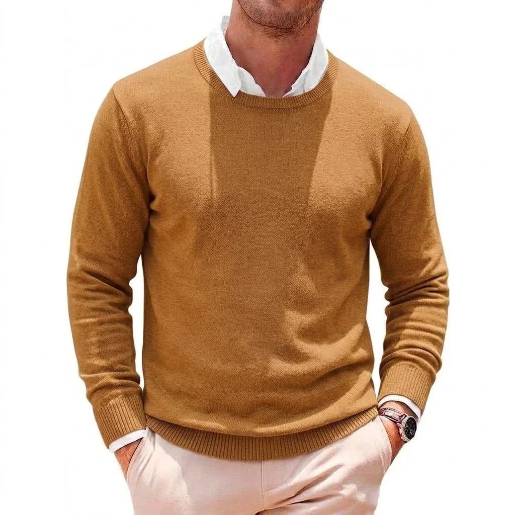 Mens Casual Crew Neck Knit Pullover Fall Cozy Jumper Refined Long Sleeve Business Knit Top Winter Outerwear Knit Office Apparel