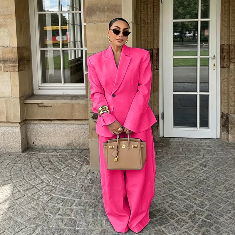 Chic White Wide-leg Pant Single Breasted Women Pants Set New Female Two Pieces(Blazer+Trousers) Conjuntos Femininos Elegantes