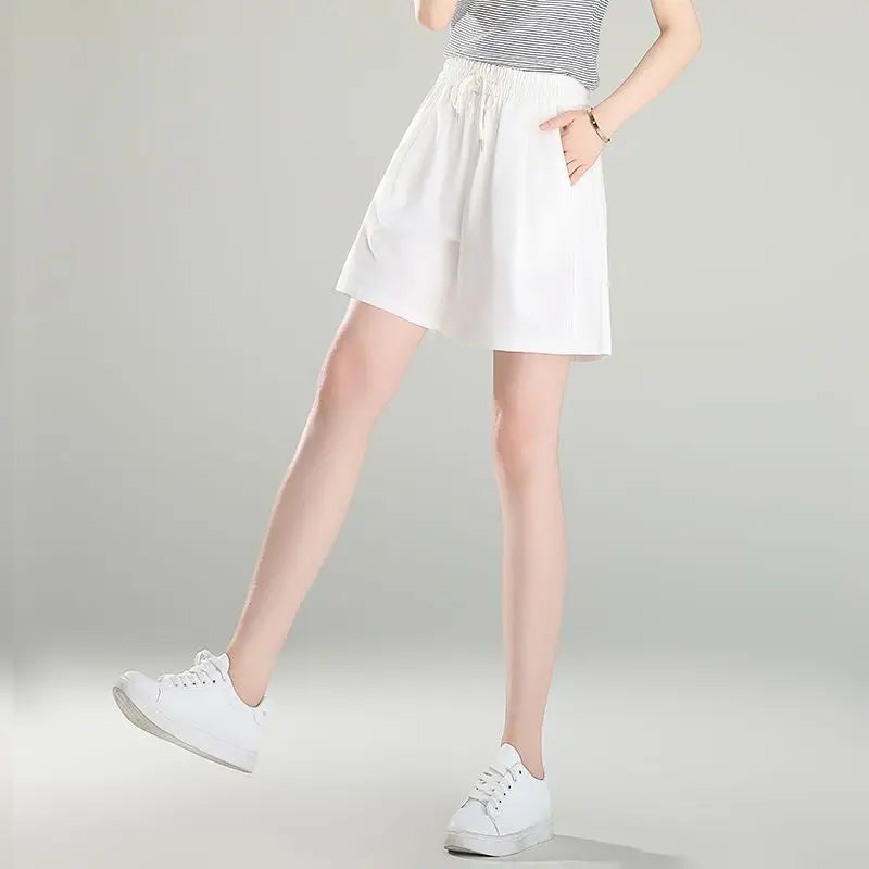 Sports Summer New Casual Loose Thin Five-point Pants 100 Cotton High Waist Thin Shorts Versatile Wide Legs